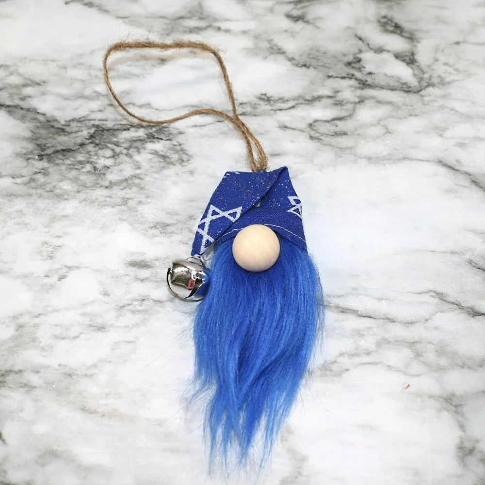 HAND CRAFTED Gnome Hanukkah Holiday Ornaments Set of 3 - Blue Stars